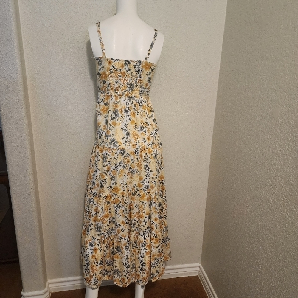 Joie Boho Spaghetti Strap Gold Floral Maxi Dress Size 2 - Picture 6 of 13